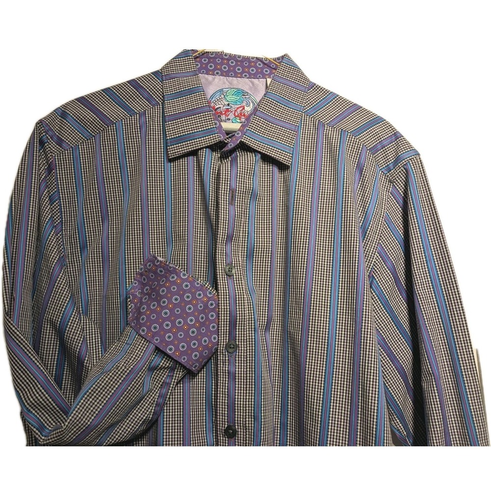Robert Graham Shirt Men L Purple Stripe Flip Cuff Long Sleeve Classic Fit Cotton